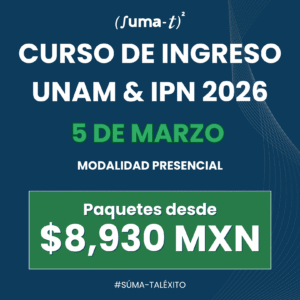 Imagen promocional del Curso presencial UNAM & IPN 2026 Intensivo, destacando recursos académicos y el logo de Suma-T.