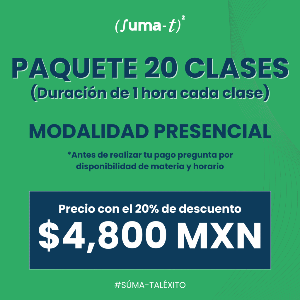 Imagen promocional de las asesorías individuales con duración de 20 horas con elementos académicos y el logo de Suma-T.